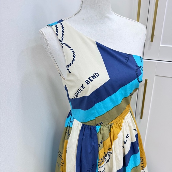J Crew One-shoulder cotton poplin dress Ratti sail away print Nautical Coastal - Picture 2 of 7